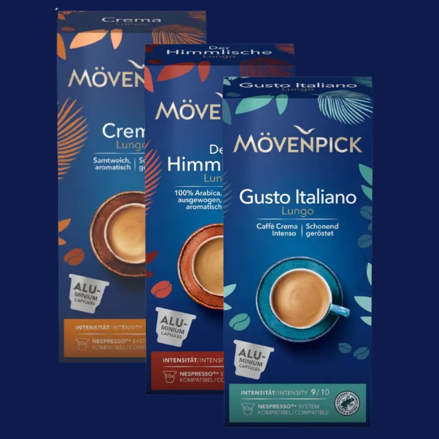 Movenpick Lungo Collection (Gusto Italiano 9 - Crema 7 - Der Himmlische 5) Nespresso Compatible Aluminum capsules, 3 packs